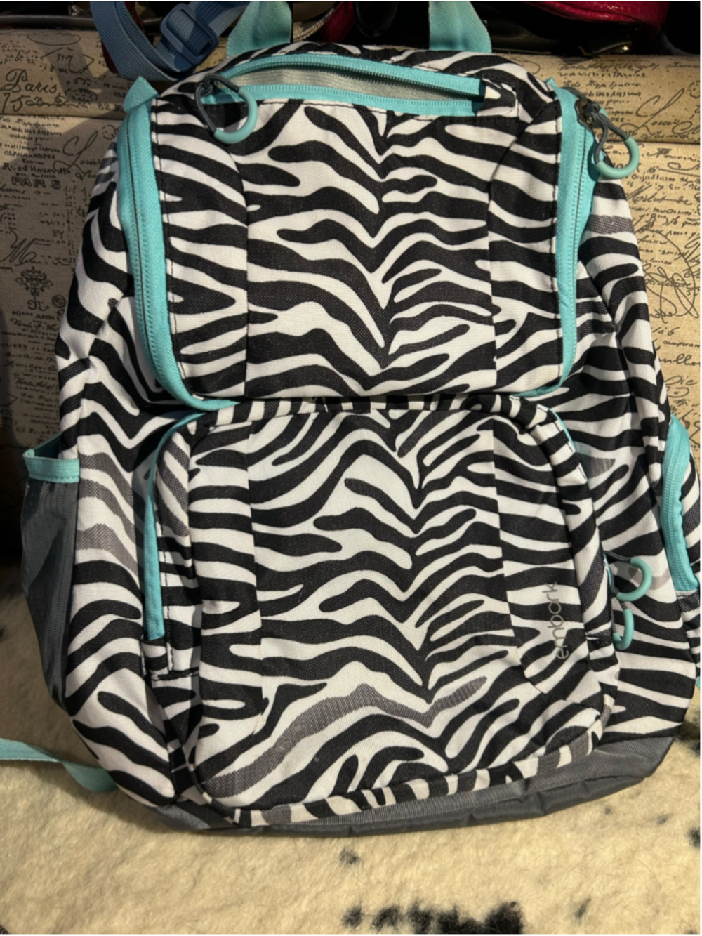 Women's Embark Zebra Print Backpack One Size Black and White